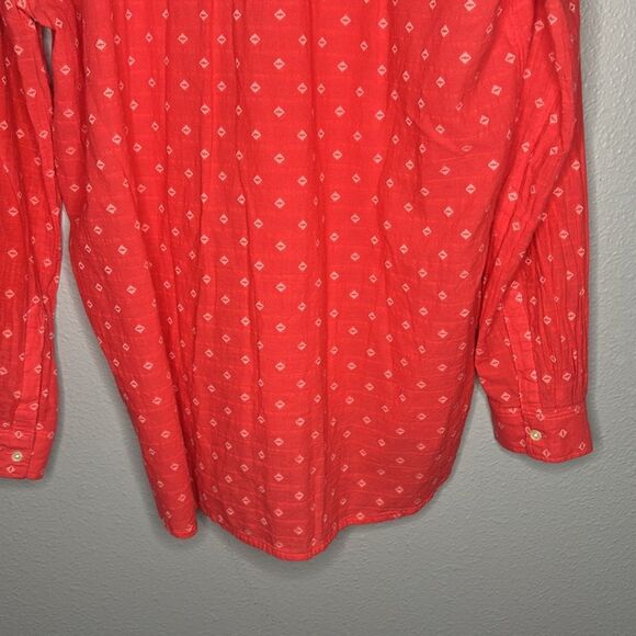 Loft Coral White Stitching Detail Full Button Up Collared Blouse Size Large - Picture 11 of 11